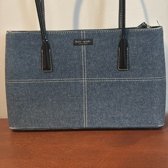 Kate Spade denim and black old school style stiff handled first handbag - Picture 4 of 16
